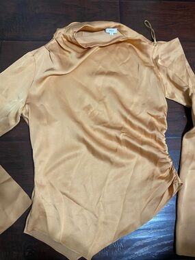 A.L.C. Satin Asymmetrical Long-Sleeve Top in Golden Yellow